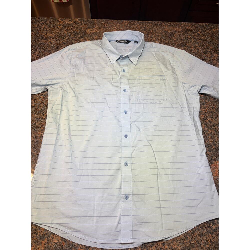 Travis Mathew Light Blue w/Stripe Short Sleeve Button Down Size L